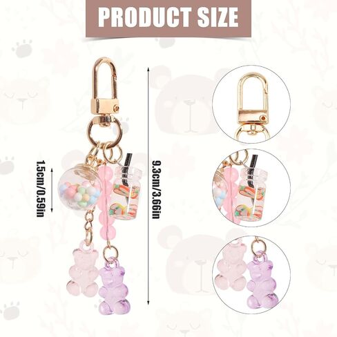 2pcs Cute Bear Keychain, Resin Candy Color Macarons Bear Charms Key Chain Kawaii Liquid Gummy Backpack Doll Key Ring Accessories for Women Girls Kids in Saudi Arabia
