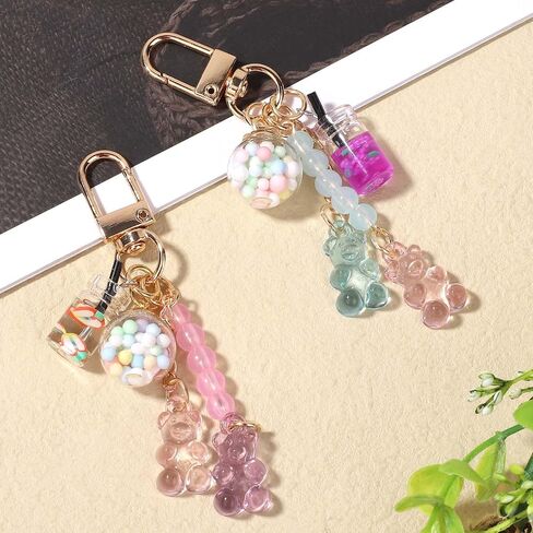 2pcs Cute Bear Keychain, Resin Candy Color Macarons Bear Charms Key Chain Kawaii Liquid Gummy Backpack Doll Key Ring Accessories for Women Girls Kids in Saudi Arabia
