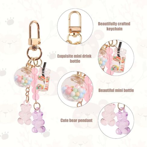 2pcs Cute Bear Keychain, Resin Candy Color Macarons Bear Charms Key Chain Kawaii Liquid Gummy Backpack Doll Key Ring Accessories for Women Girls Kids in Saudi Arabia