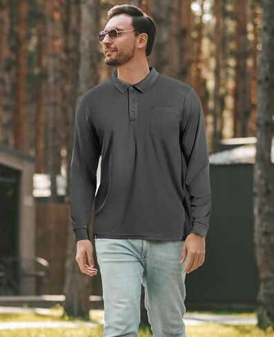 Men's Polo Shirts Golf Long Sleeve - Quick Dry Performance Collared Tshirt Athletic Casual Lightweight with Pocket in Saudi Arabia