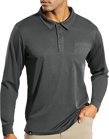 Men's Polo Shirts Golf Long Sleeve - Quick Dry Performance Collared Tshirt Athletic Casual Lightweight with Pocket in Saudi Arabia