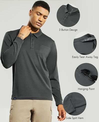 Men's Polo Shirts Golf Long Sleeve - Quick Dry Performance Collared Tshirt Athletic Casual Lightweight with Pocket in Saudi Arabia