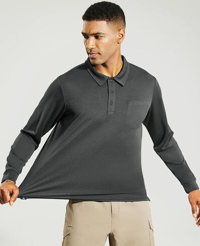 Men's Polo Shirts Golf Long Sleeve - Quick Dry Performance Collared Tshirt Athletic Casual Lightweight with Pocket in Saudi Arabia