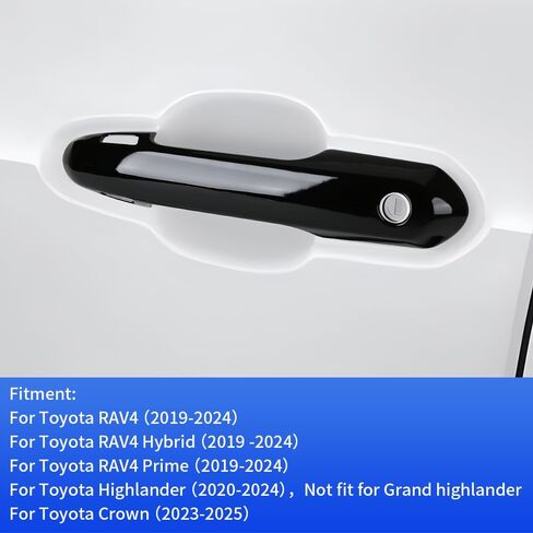 Car Door Handle Cover for Toyota RAV4 2019-2025，Highlander 2020-2025，Crown 2023-2025 Hybrid Auto Exterior Accessories Handle Protectors Covers Wrap Decoration ABS Gloss Black in Saudi Arabia