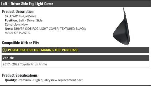 Left Driver Side Fog Light Cover - Textured Black - Compatible with 2017-2022 Toyota Prius Prime in Saudi Arabia