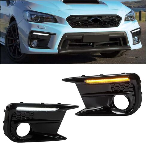 إطار مصابيح الضباب ECOTRIC مع ضوء ضباب LED متوافق مع 18-21 Subaru WRX STI White DRL & Amber Turn Signal Fog Lamp غطاء الكسوة لاستبدال 57731VA380 57731VA390 in Saudi Arabia
