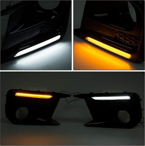 إطار مصابيح الضباب ECOTRIC مع ضوء ضباب LED متوافق مع 18-21 Subaru WRX STI White DRL & Amber Turn Signal Fog Lamp غطاء الكسوة لاستبدال 57731VA380 57731VA390 in Saudi Arabia