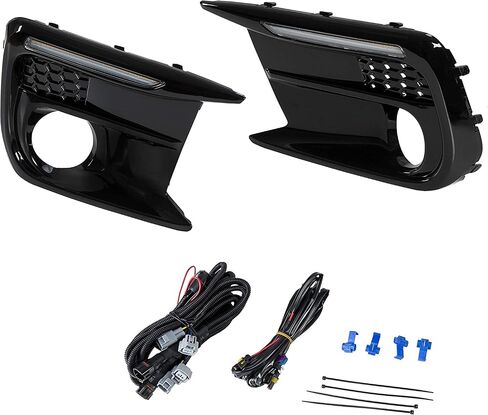 إطار مصابيح الضباب ECOTRIC مع ضوء ضباب LED متوافق مع 18-21 Subaru WRX STI White DRL & Amber Turn Signal Fog Lamp غطاء الكسوة لاستبدال 57731VA380 57731VA390 in Saudi Arabia