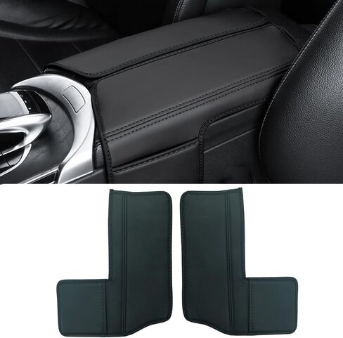 Center Console Cover Waterproof Leather Armrest Console Compatible with Benz C-Class W205 C200 C250 C300 2015-2021 / GLC Class 2016-2022 / EQC 2019-2024 Armrest Console Cover with Storage(Black) in Saudi Arabia