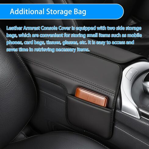 Center Console Cover Waterproof Leather Armrest Console Compatible with Benz C-Class W205 C200 C250 C300 2015-2021 / GLC Class 2016-2022 / EQC 2019-2024 Armrest Console Cover with Storage(Black) in Saudi Arabia