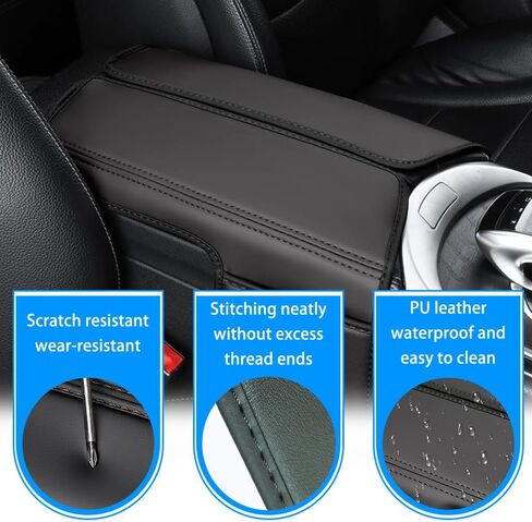 Center Console Cover Waterproof Leather Armrest Console Compatible with Benz C-Class W205 C200 C250 C300 2015-2021 / GLC Class 2016-2022 / EQC 2019-2024 Armrest Console Cover with Storage(Black) in Saudi Arabia