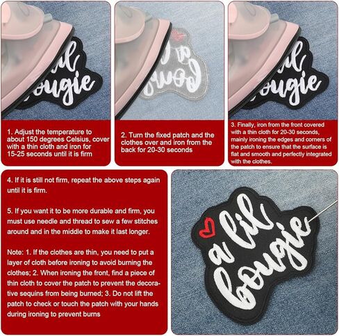 4pcs A Lil' Bougie Iron on Patches, Classic Black White A Lil Bougie Embroidered Applique Funny Letters Sew on Patches Decorative Patches for Clothes Jeans Jackets Hats Backpacks in Saudi Arabia