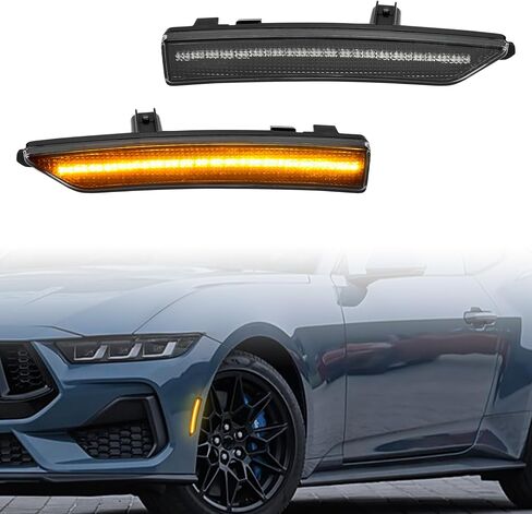 مصابيح LED جانبية كهرمانية أمامية لسيارة Ford Mustang 2024+، مجموعة عاكسات أضواء المصد الأمامي باللون الأسود المدخن لملحقات Ford Mustang 2024 2025 (قطعتان، كهرمان) in Saudi Arabia