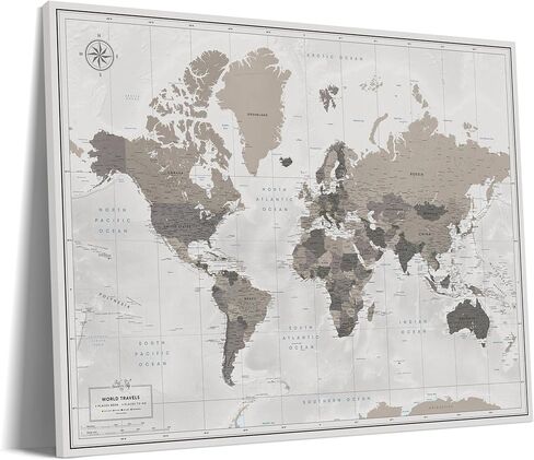 World Map Pin Board on Canvas - Bost World Map Push Board - Navy World Travel Map - (32 × 24) بواسطة خريطة المغامرة الدبوس in Kuwait