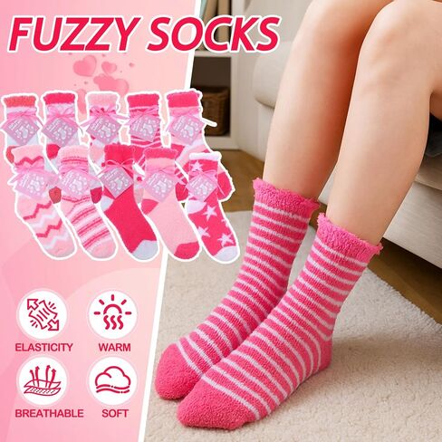 50 Pairs Womens Fuzzy Socks Bulk Thick Pink Fluffy Socks for Warm Women Cozy Fleece Comfy Ankle Soft Cupcake Stockings with Cards and Ribbons Winter Christmas Gifts Pink Birthday Gifts in Saudi Arabia