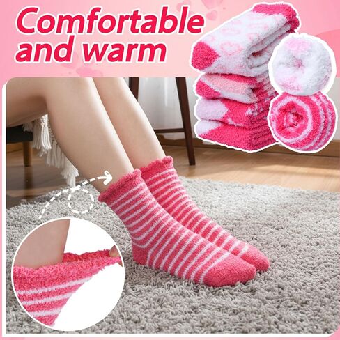 50 Pairs Womens Fuzzy Socks Bulk Thick Pink Fluffy Socks for Warm Women Cozy Fleece Comfy Ankle Soft Cupcake Stockings with Cards and Ribbons Winter Christmas Gifts Pink Birthday Gifts in Saudi Arabia