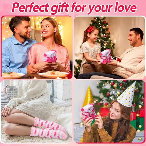 50 Pairs Womens Fuzzy Socks Bulk Thick Pink Fluffy Socks for Warm Women Cozy Fleece Comfy Ankle Soft Cupcake Stockings with Cards and Ribbons Winter Christmas Gifts Pink Birthday Gifts in Saudi Arabia