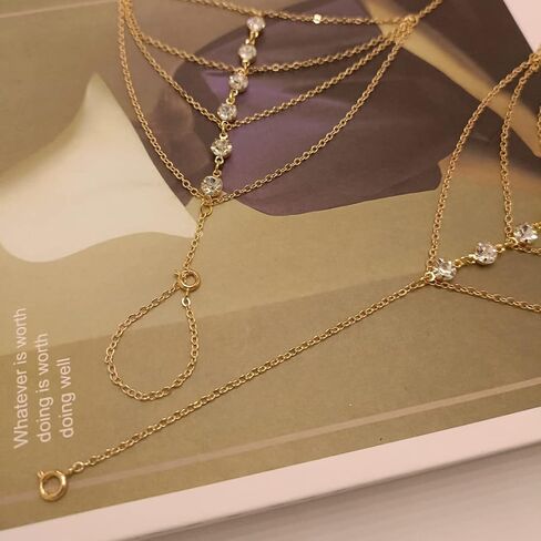 2 Pieces Finger Ring Bracelet Rhinestone Hand Harness Chain Bracelet for Women in Saudi Arabia