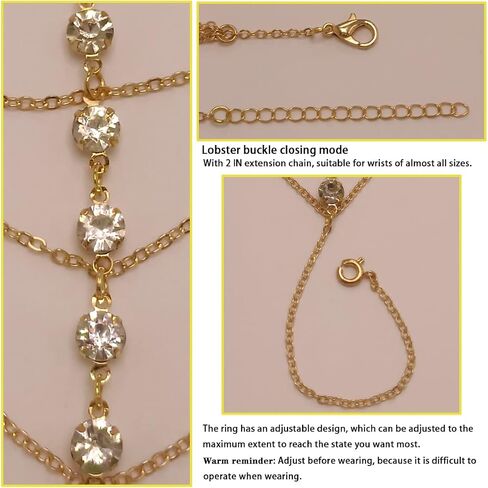2 Pieces Finger Ring Bracelet Rhinestone Hand Harness Chain Bracelet for Women in Saudi Arabia