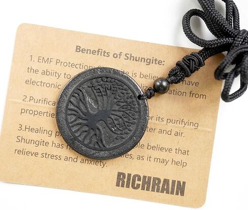 RICHRAIN Shungite قلادة Shungite Stone قلادة كريستال حماية بلورات الشفاء للنساء والرجال in Kuwait
