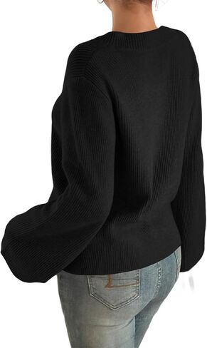 Yousify Womens V Neck Oversized Sweaters Long Sleeve Knit Pullover Trendy Casual Chunky Sweater in Saudi Arabia