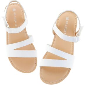 FLYFUPPY Girls Sandals Strappy Open Toe Outdoor Flats with Hook and Loop Kid Summer Shoes for Girls