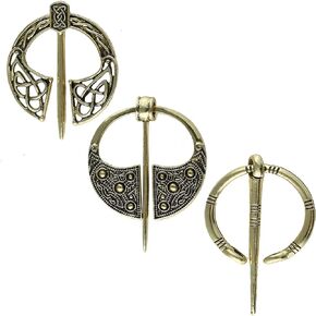 Retro Viking Brooches Cloak Pins Celtic Scarf Shawl Buckle Medieval Clasp Pin Brooch Penannular Brooch for Women Men Jewelry Costume 3Pcs Set
