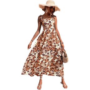 WDIRARA Women's Floral Print Tie Shoulder Sleeveless Flared Hem Cami Dress