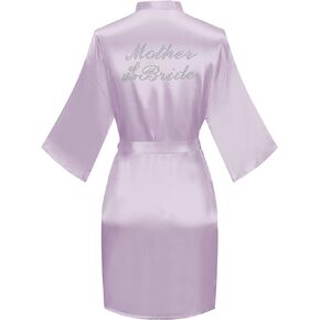 goodmansam Women's Satin Kimono Robe with Silver Rhinestones Bride Bridesmaid Robes for Wedding Party Robe Getting Ready