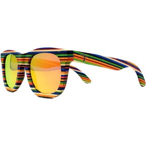 Wood Sunglasses | Polarized Lenses | Multi-Colored Layered Rainbow Vintage Wooden Frame Men Women