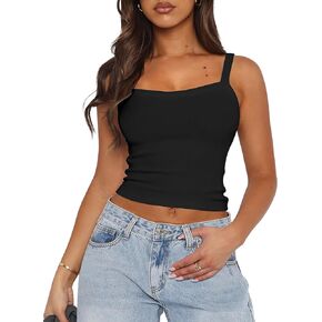 NODHUT Women's Spaghetti Strap Tank Top Basic Square Neck Camisole Sexy Summer Ribbed Knit Slim Fit Sleeveless Crop Tops
