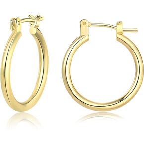 Gold Hoop Earrings for Women - 14K Gold Plated Hoops with 925 Sterling Silver Post, 3 Pair High Polished Round-Tube Click-Top Huggie Earrings Set, Handmade Little Sleeper Hoops, Sizes 30mm.
