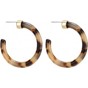 Acrylic Resin Circle Hoop Earring Women Gold Metal Earrings Tortoiseshell Round Earring in Kuwait