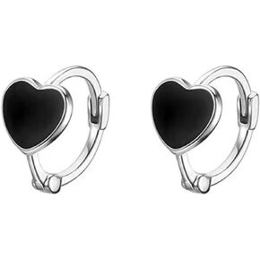 925 Sterling Silver Heart Huggie Earrings for Women Small Silver Hoop Earrings Colorful Heart Earrings Tiny Hoop Earrings Punk Earrings Jewelry Gift for Women Girls
