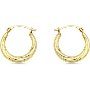 14K Gold Slash Diamond Cut 2x15MM French Lock Hoop Earrings - Jewelry for Women/Girls - Small Hoop Earrings