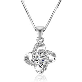 14K Gold Plated Cubic Zirconia Necklace, Love Knot Diamond Pendant Necklace for Women(Rose Gold/White Gold)