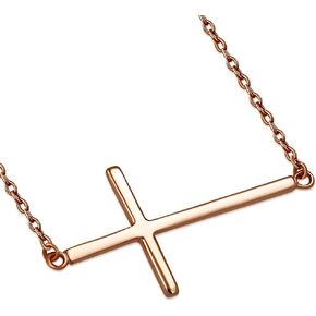 925 Sterling Silver Sideways Cross Necklace for Women - Small Dainty Side Ways Cross Faith Necklace in Silver, Yellow Gold & Rose Gold - Womens Jewelry Gift for Birthday, Christmas and Mother's Day