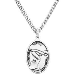 Rosemarie's Religious Gifts Women's Sterling Silver Saint Christopher Protect This Athlete Sports Medal Pendant Necklace, 18"