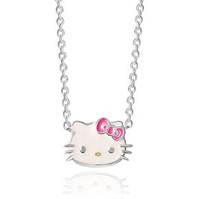 Sanrio Hello Kitty Womens Necklace 16" + 2" - Sterling Silver Necklace with Enamel Hello Kitty Pendant Officially Licensed