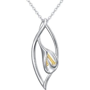 DAOCHONG Lily Flower Necklace Sterling Silver Calla Lily Lotus Necklace for Women Mother's Day Gift