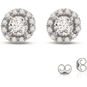 أقراط La Joya 1/2-2 CT TW Lab Grown Halo الماسية للنساء والرجال من الذهب الخالص عيار 10 قيراط | مختبر متلألئ أنشأ أقراط مرصعة بالألماس للنساء