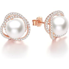 Gold Plated Sterling Silver Twist Freshwater Pearl Stud Earrings for Women Gift