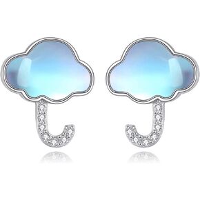 Cute Cloud Earrings Studs Moonstone Earrings for Women Girl S925 Sterling Silver Sensitive Fun Kawaii Earrings Gift for Women Hypoallergenic Studs