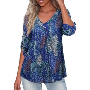 U.Vomade Women's 3/4 Sleeve Plus Size Tops Loose V Neck Blouses for Women L-4X