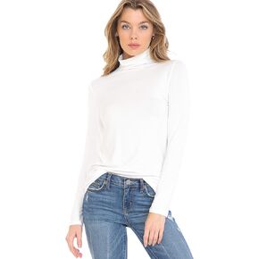 SSOULM Women's Long Sleeve Slim Fit Turtleneck Curved Hem Basic Stretchy Pullover Tops