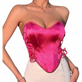 Moessa Women's Strapless Flloral Print Bustier Corset Top Asymmetrical Hem Crop Tops Boned Tube Top