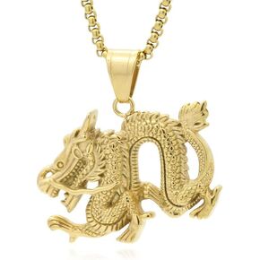 18K Gold Plated Jewelry Stainless Steel Animal Dragon Pendant Necklace