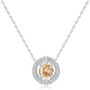 Birthstone Halo Necklace for Women Sterling Silver Platinum Plated Sparkling Gemstone Round Cut Solitaire Pendant Cubic Zirconia Necklaces Clear Crystal Meaningful Jewelry Gifts for Women Teen Girls