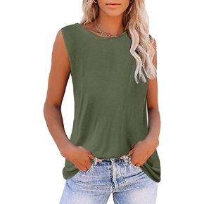 Aoysky Womens Tank Tops Crew Neck Solid Color Casual Loose Fit Summer Sleeveless Basic Tee Shirts Blouse