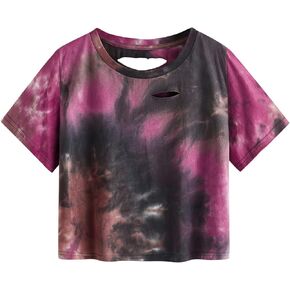 SweatyRocks Women's Short Sleeve Distressed Crop T-Shirt Summer Tops